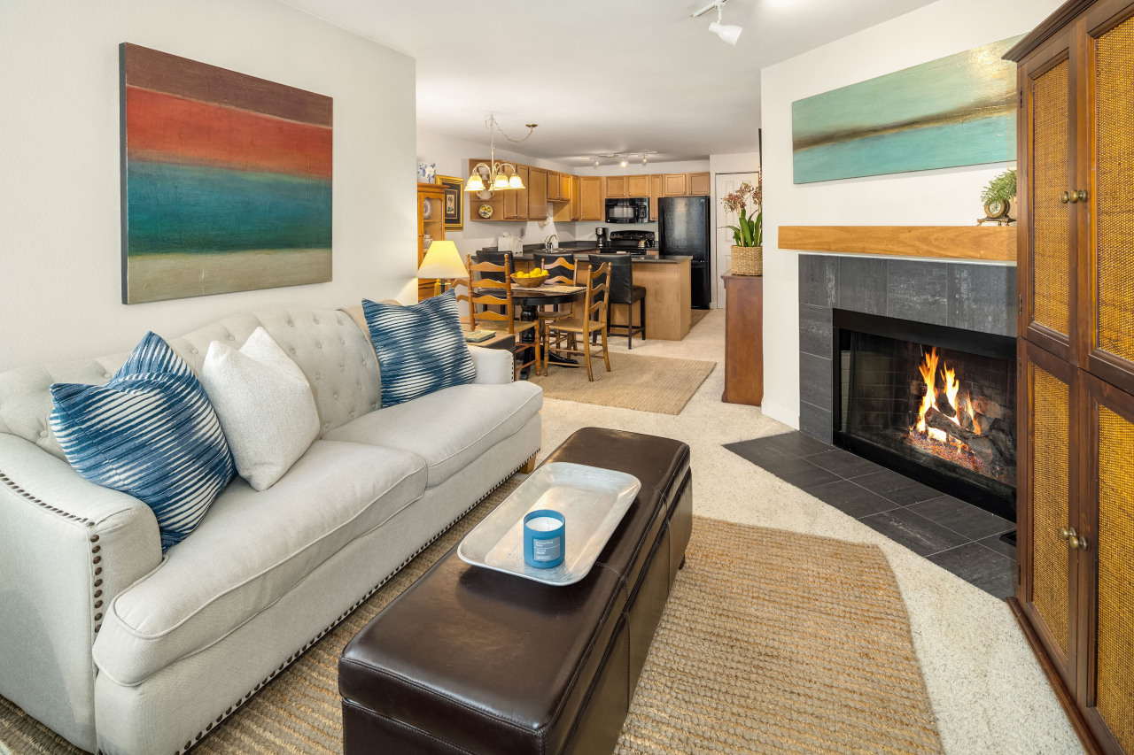 Enjoy curling up with a good book while being warmed by the cozy fire.