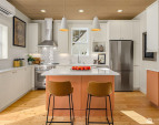 Efficient kitchen features Bertazzoni induction cooking, 600 CFM hood, refrigerator and Bosch dishwasher. Custom Bellmont painted cabinetry with pull out pantry cabinet. Efficient kitchen features Bertazzoni induction cooking, 600 CFM hood, refrigerator and Bosch dishwasher. Custom Bellmont painted cabinetry with pull out pantry cabinet.