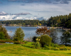 View from the wraparound deck with the pond on the left.