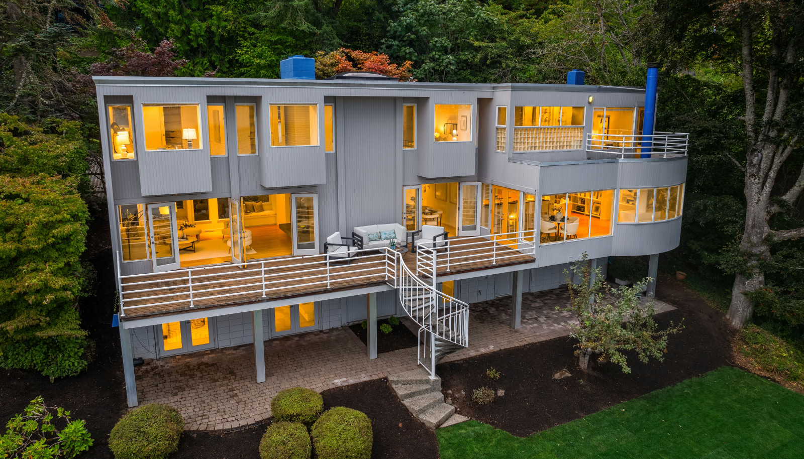 Nearly every room in this contemporary home offers stunning views of Lake Washington.