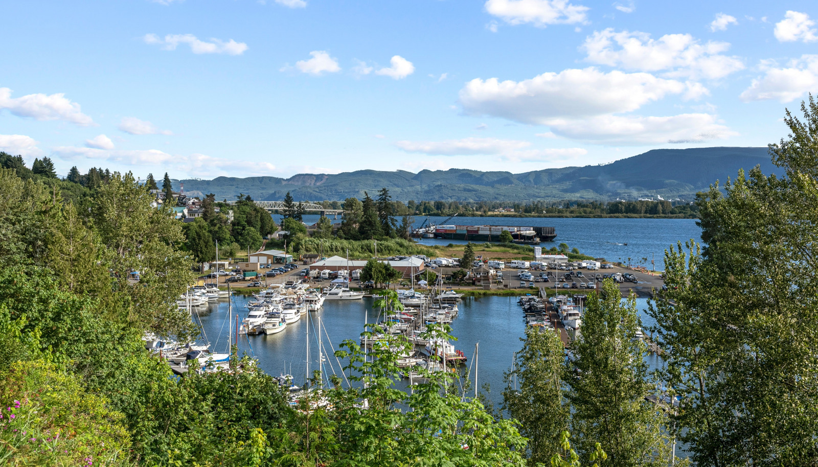 Elochoman Marina, looking toward the bridge to Puget Island