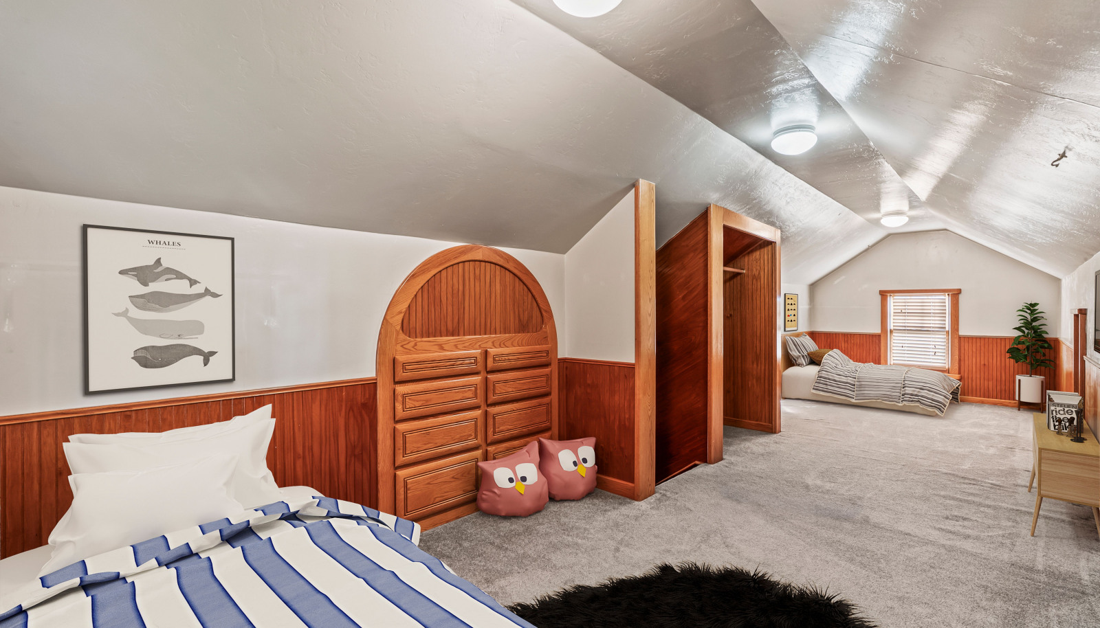 Upper attic space offers cozy retreat -- ideal as a children's suite. Room virtually stage.