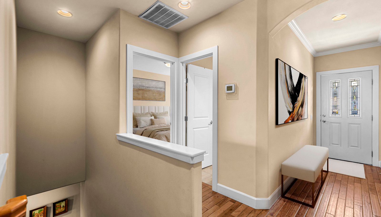 Cozy entryway and full guest bath