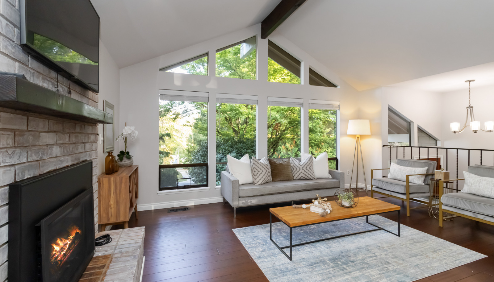 warm fireplace to welcome guests