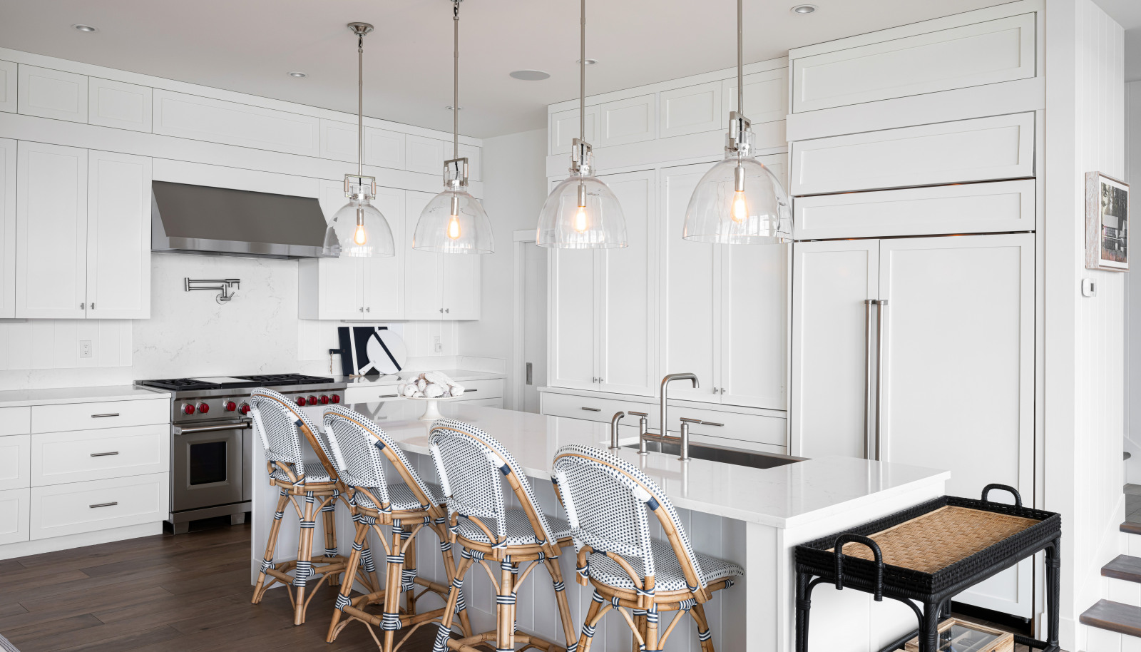 It also includes a 48" side-by-side Sub-Zero refrigerator, built-in GE 15" nugget ice maker, and a large pantry.