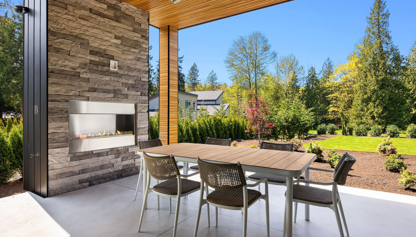 Photo of adjacent, completed home (lot 3) covered outdoor living area - for representation purposes only.