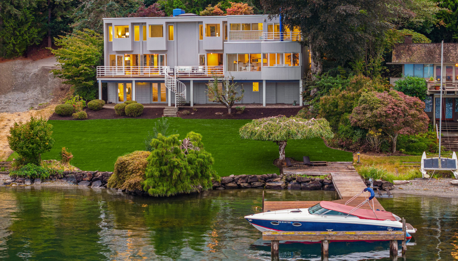 85 feet of low-bank lake frontage, complete with a private dock and bulkhead.