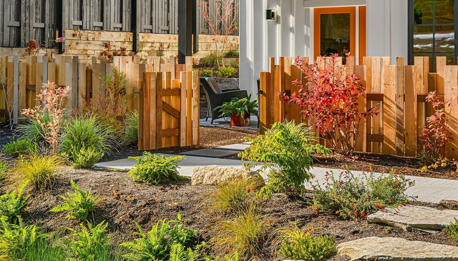 The home overlooks lushly planted common area gardens featuring fruiting and flowering plantings. Blueberries anyone? The home overlooks lushly planted common area gardens featuring fruiting and flowering plantings. Blueberries anyone?