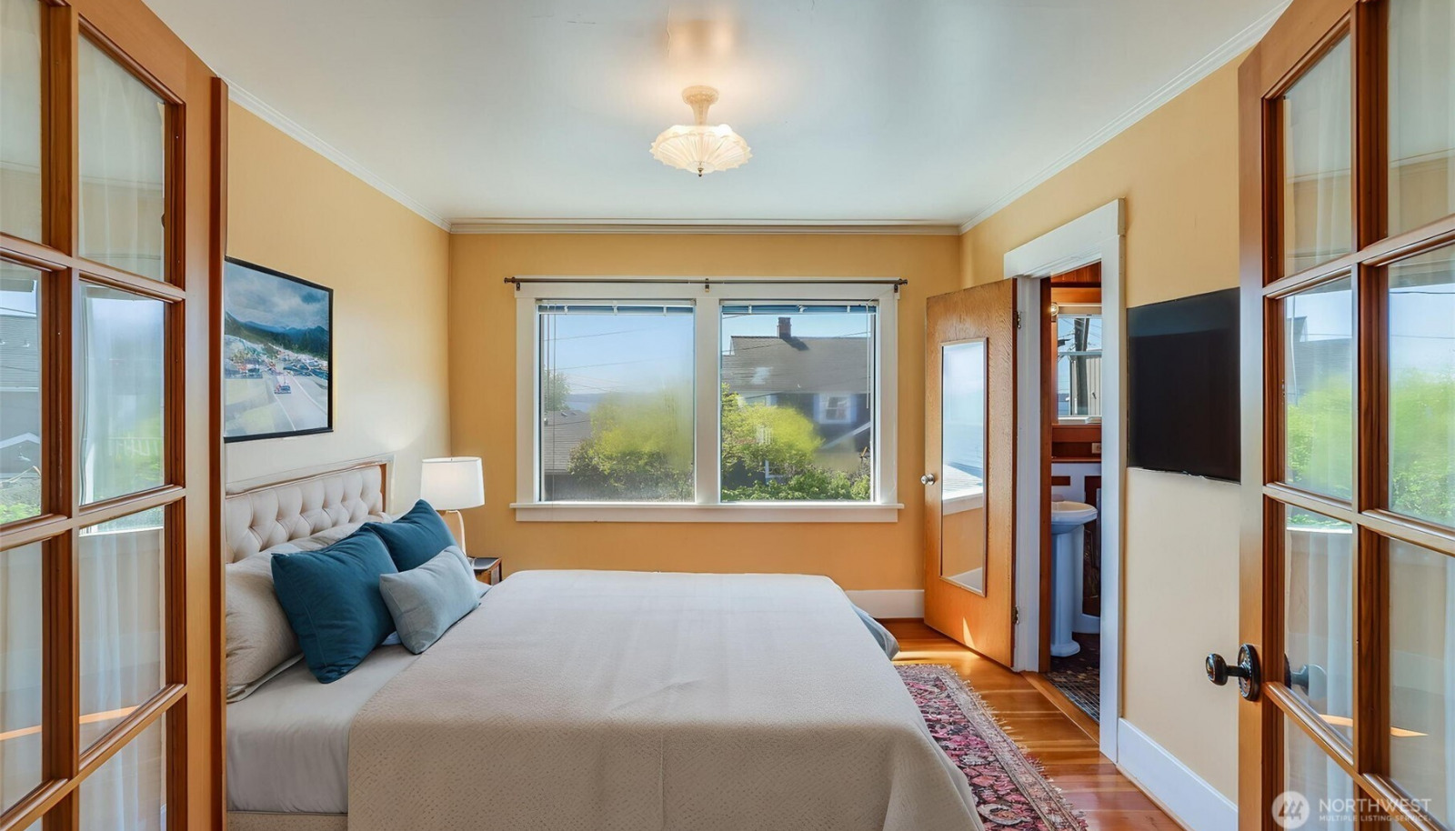 Upstairs: Primary bedroom virtually staged. Upstairs: Primary bedroom virtually staged.