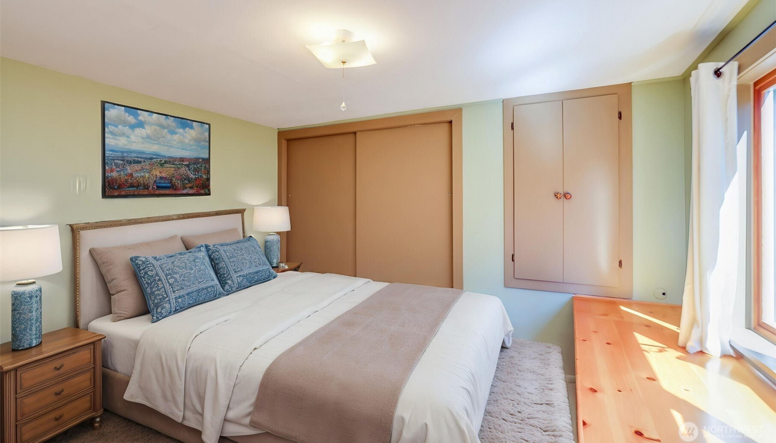 Downstairs: Bedroom, virtually staged. Downstairs: Bedroom, virtually staged.