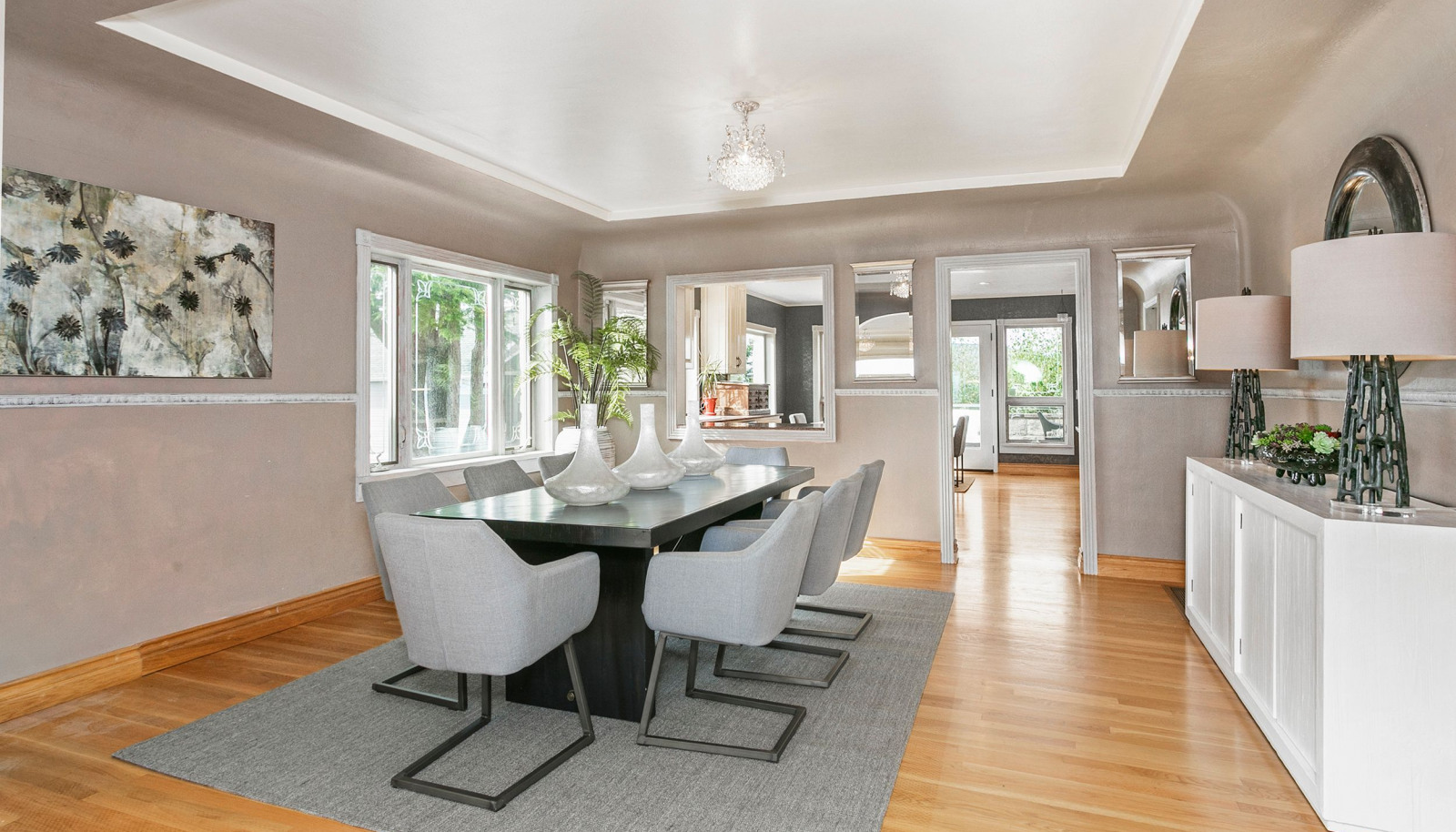 Dining room with kitchen beyond.