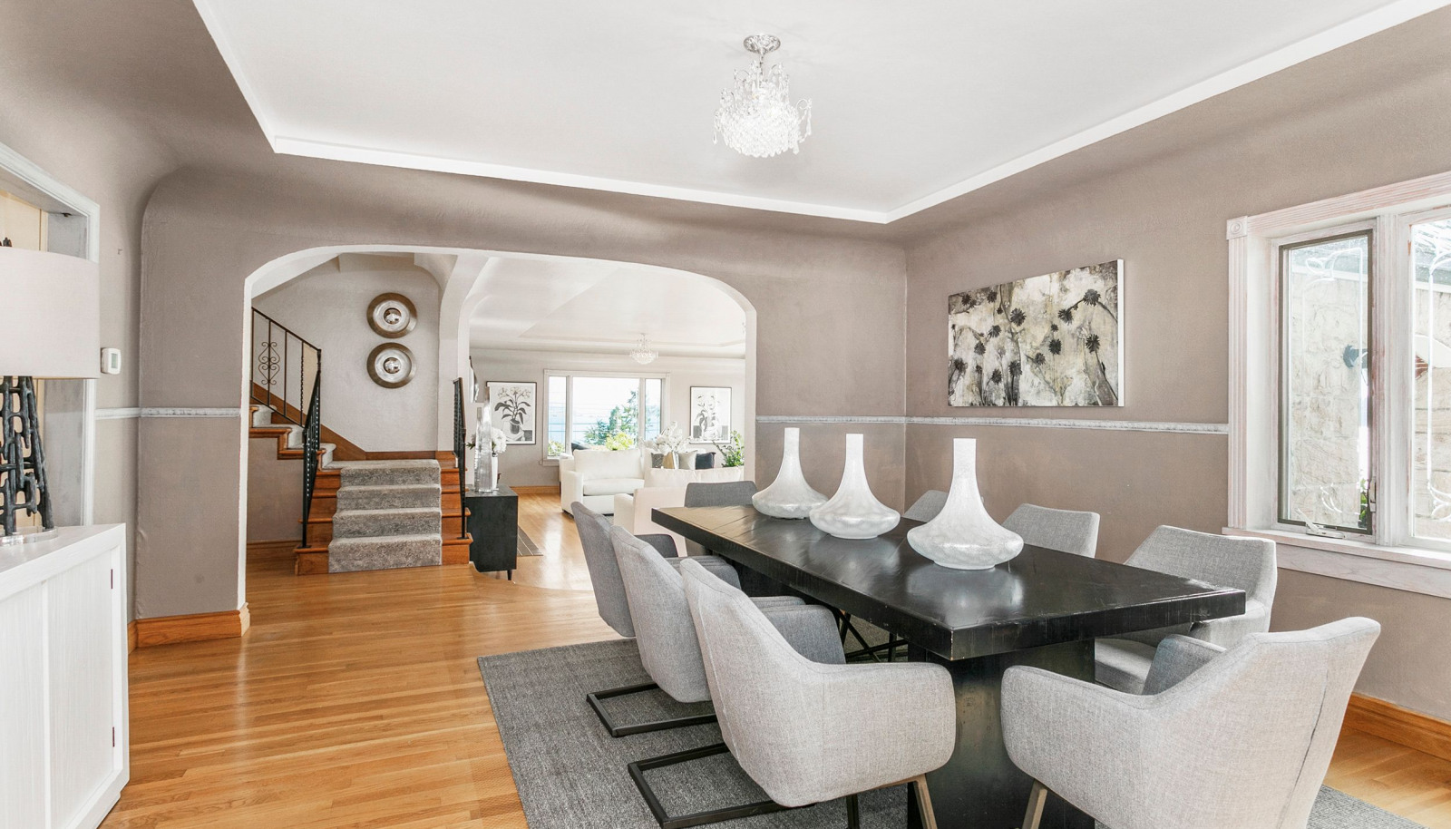 Dining room with living room beyond.